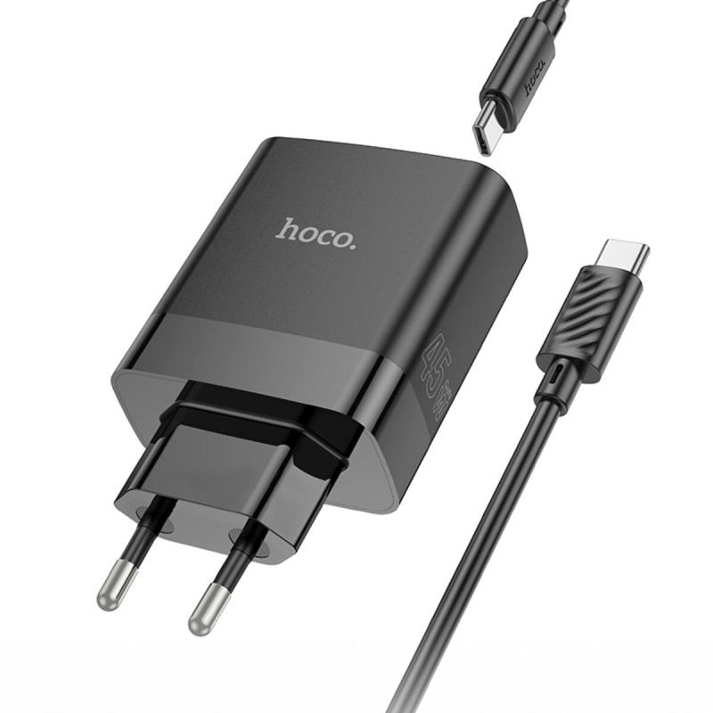 Мережевий зарядний пристрій HOCO C127A Intelligent four-port PD45W(1C3A) charger set(Type-C to Type-C) Black (6942007607940 )
