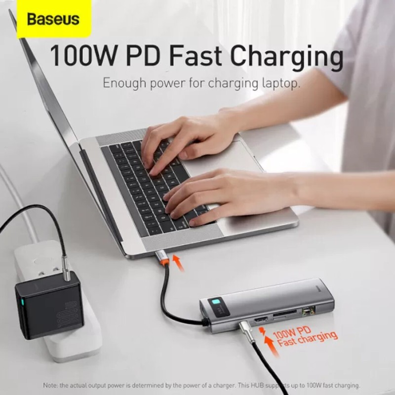 USB-Hub Baseus Metal Gleam Series 9-in-1 Multifunctional Type-C HUB Docking Station Space Gray（Type-C to HDMI*1+USB3.0*3+PD*1+RJ45*1+SD/TF*1+VGA*1) (CAHUB-CU0G)