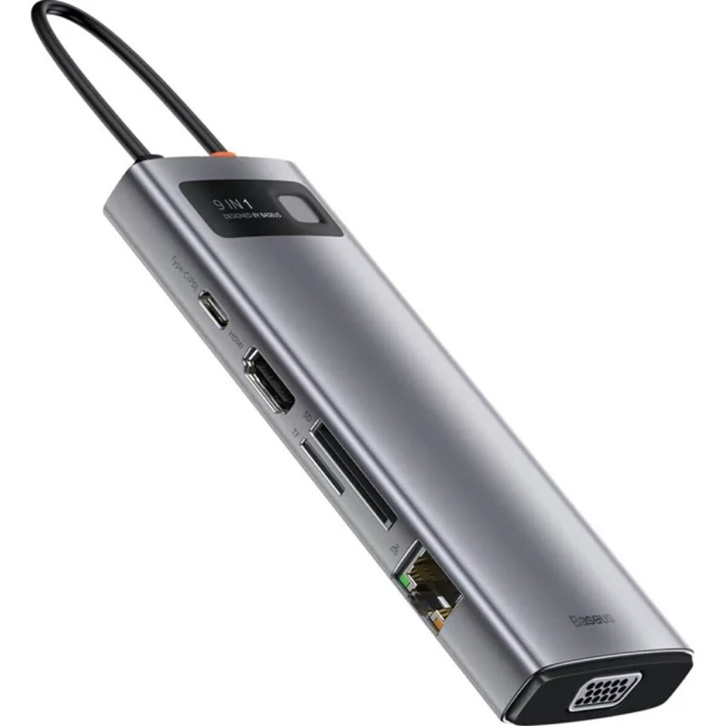 USB-Hub Baseus Metal Gleam Series 9-in-1 Multifunctional Type-C HUB Docking Station Space Gray（Type-C to HDMI*1+USB3.0*3+PD*1+RJ45*1+SD/TF*1+VGA*1) (CAHUB-CU0G)