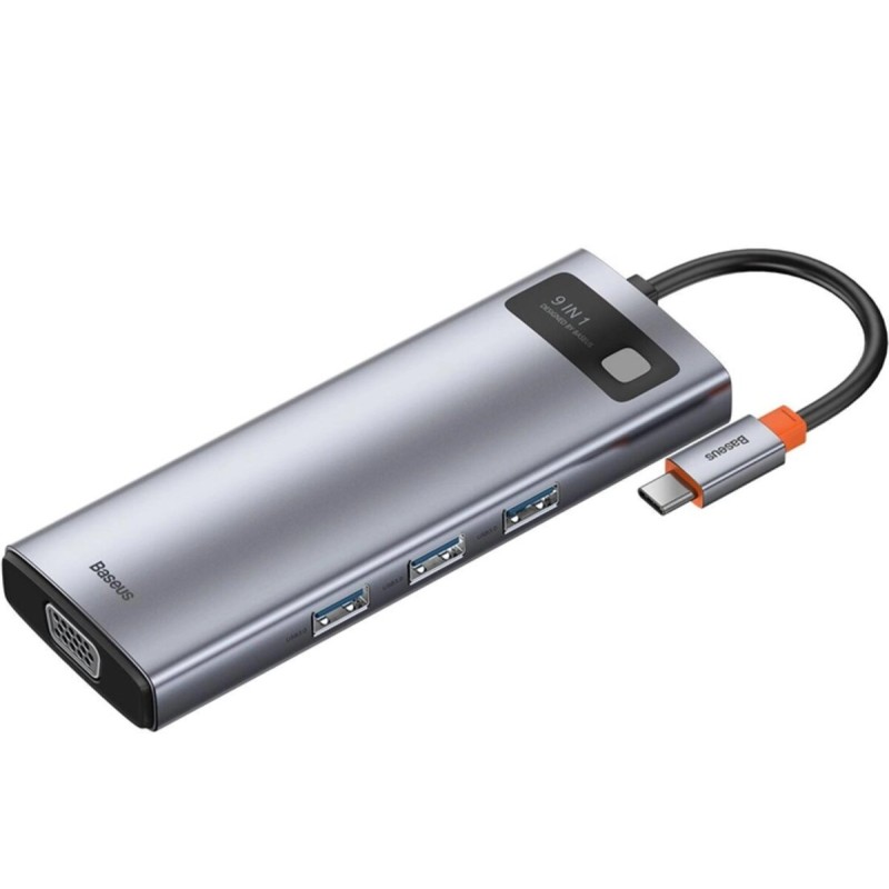USB-Hub Baseus Metal Gleam Series 9-in-1 Multifunctional Type-C HUB Docking Station Space Gray（Type-C to HDMI*1+USB3.0*3+PD*1+RJ45*1+SD/TF*1+VGA*1) (CAHUB-CU0G)