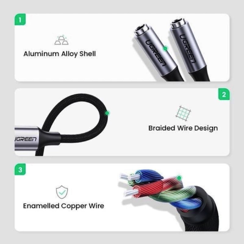 Перехідник UGREEN AV144 USB Type C Male to 3.5mm 2 Female Audio Cable Space Gray 25cm(UGR-30732) (UGR-30732)