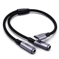 Перехідник UGREEN AV144 USB Type C Male to 3.5mm 2 Female Audio Cable Space Gray 25cm(UGR-30732) (UGR-30732)