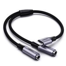 Перехідник UGREEN AV144 USB Type C Male to 3.5mm 2 Female Audio Cable Space Gray 25cm(UGR-30732) (UGR-30732)