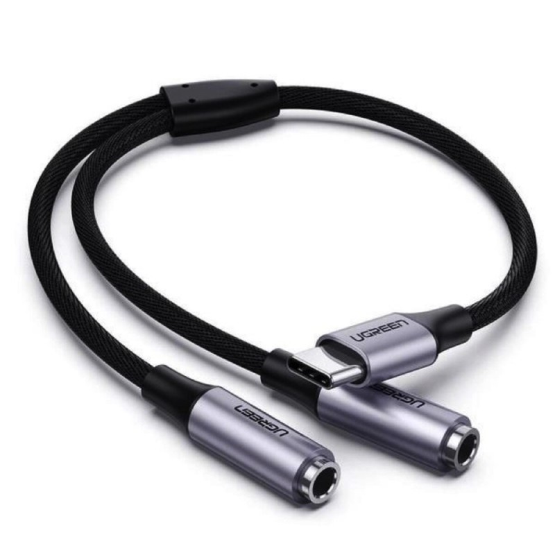 Перехідник UGREEN AV144 USB Type C Male to 3.5mm 2 Female Audio Cable Space Gray 25cm(UGR-30732) (UGR-30732)