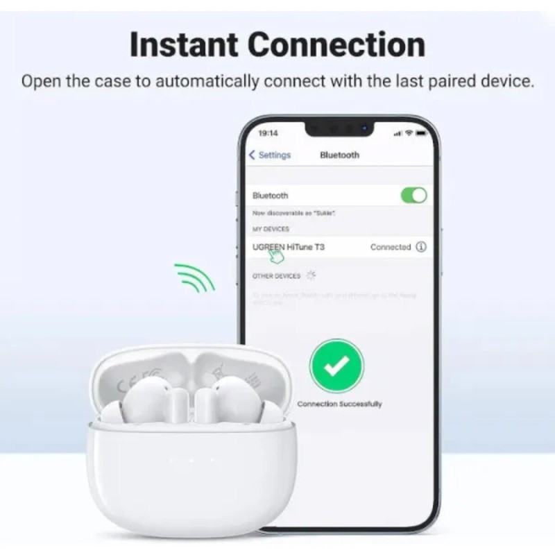 Бездротові навушники UGREEN WS106 HiTune T3 Active Noise-Cancelling Wireless Earbuds (White)(UGR-90206) (UGR-90206)