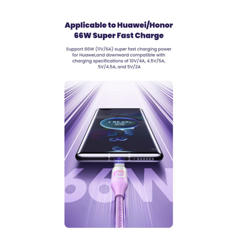 Кабель Usams US-SJ636 6A Type-C Fast Charging & Data Cable with Colorful Light --XM Series (SJ636USB01)