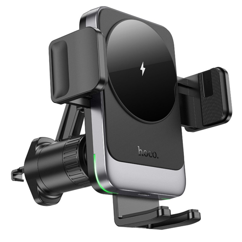 Тримач для мобiльного з БЗП HOCO HW13 Speed wireless fast charging car holder(air outlet) Black Metal Gray (6942007617611 )