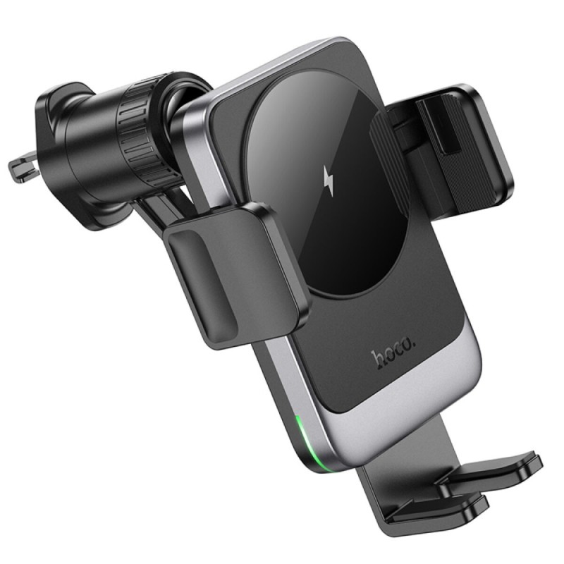 Тримач для мобiльного з БЗП HOCO HW13 Speed wireless fast charging car holder(air outlet) Black Metal Gray (6942007617611 )
