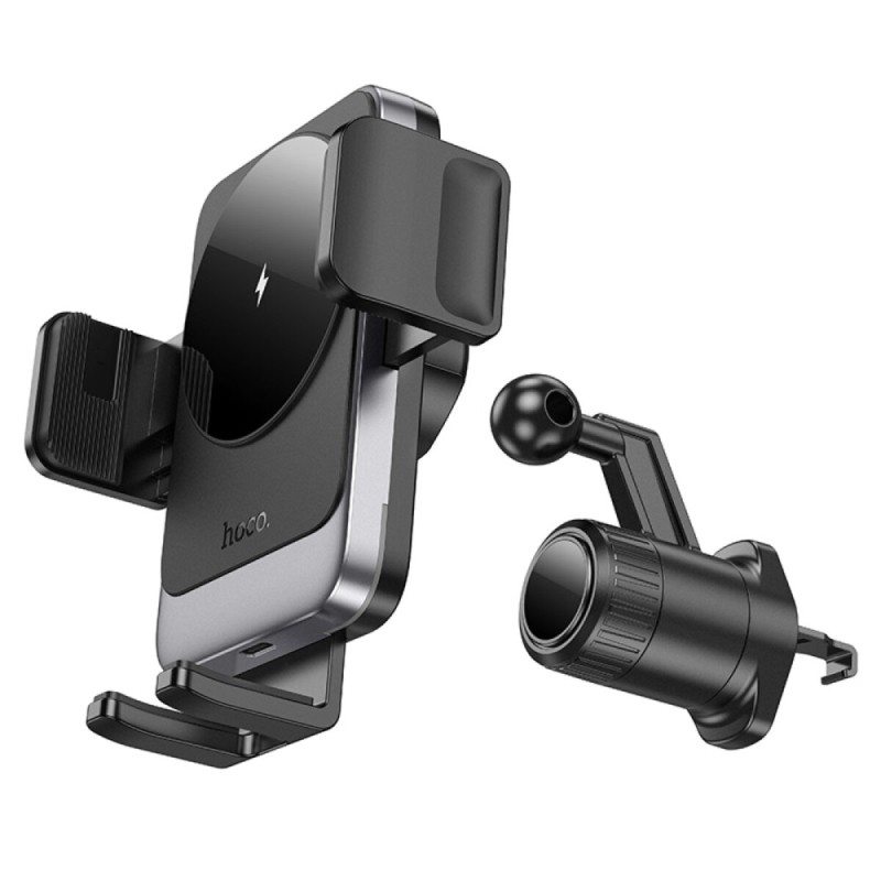 Тримач для мобiльного з БЗП HOCO HW13 Speed wireless fast charging car holder(air outlet) Black Metal Gray (6942007617611 )