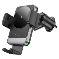 Тримач для мобiльного з БЗП HOCO HW13 Speed wireless fast charging car holder(air outlet) Black Metal Gray (6942007617611 )