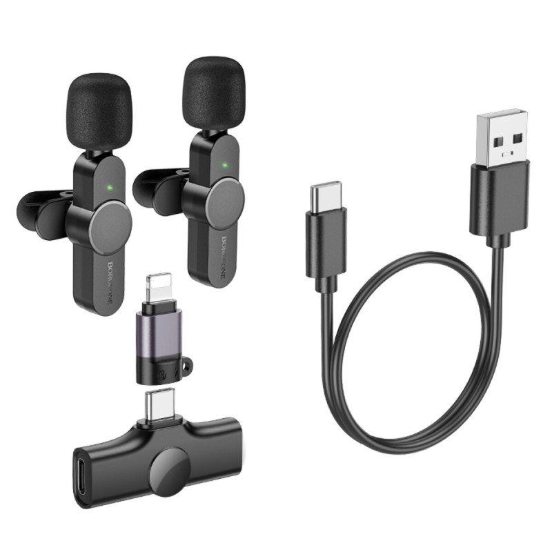 Мікрофон-петличка BOROFONE BFK12 Trophy lavalier wireless digital microphone(iP/Type-C) Black (6941991106408)