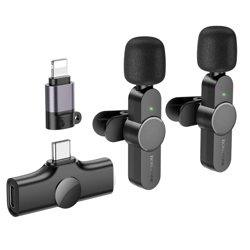 Мікрофон-петличка BOROFONE BFK12 Trophy lavalier wireless digital microphone(iP/Type-C) Black (6941991106408)