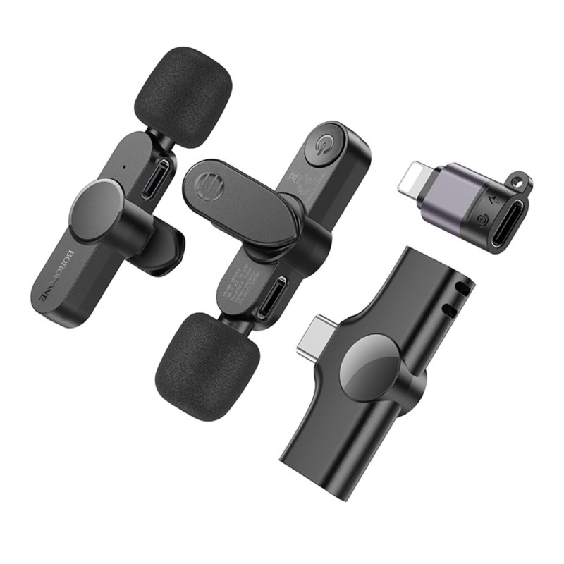 Мікрофон-петличка BOROFONE BFK12 Trophy lavalier wireless digital microphone(iP/Type-C) Black (6941991106408)