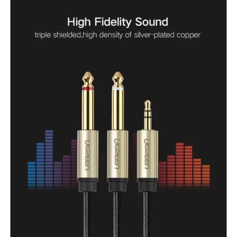 Аудіо кабель UGREEN AV126 3.5mm TRS to Dual 6.35mm TS Audio Cable 2m (Gray)(UGR-10615) (UGR-10615)