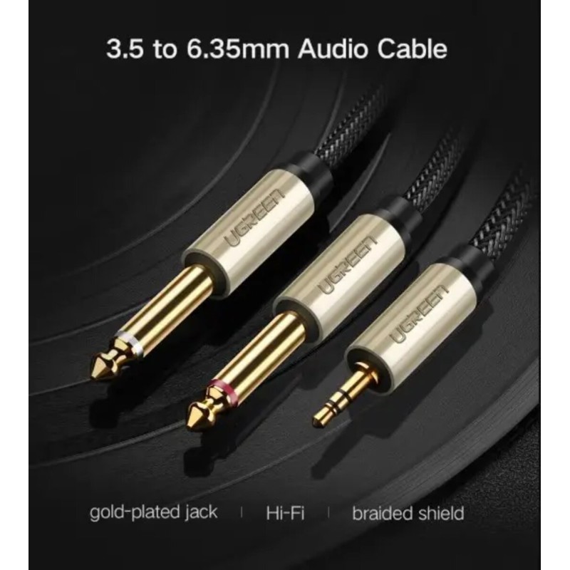 Аудіо кабель UGREEN AV126 3.5mm TRS to Dual 6.35mm TS Audio Cable 2m (Gray)(UGR-10615) (UGR-10615)