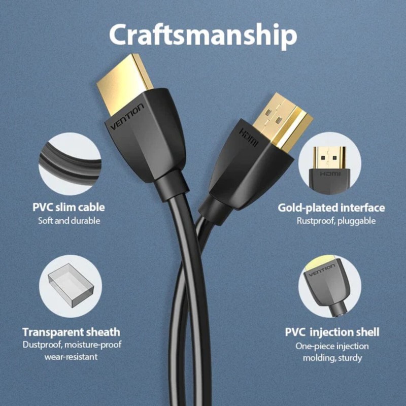 Кабель Тонкий HDMI Vention Slim Portable HDMI 2,0 - 3M. Black (AAIBI)