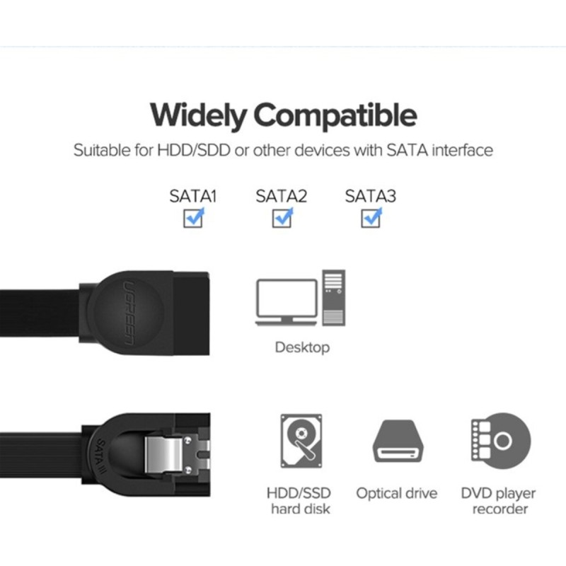 Кабель UGREEN US217 SATA 3 Data Cable 0.5m (Black)(UGR-30796) (UGR-30796)