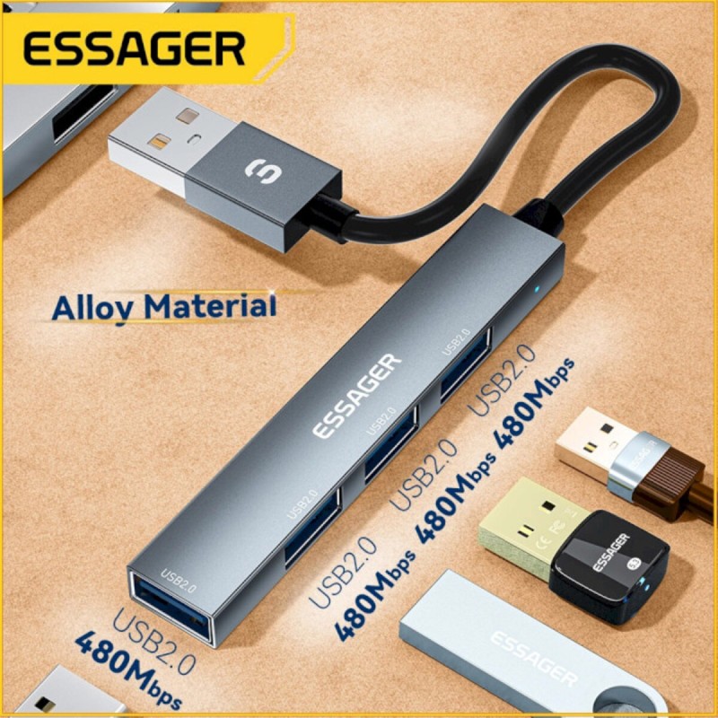 USB-hub ESSAGER Fengyang  4 in 1 Splitter (USB-A port) Silver (EHBA04-FY10-P)