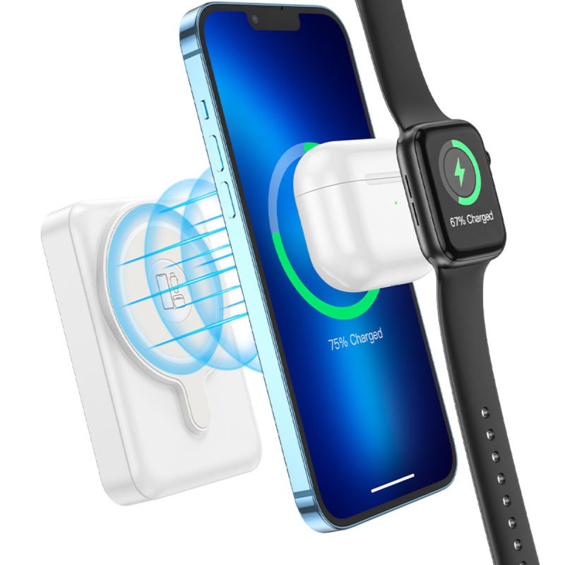Зовнішній акумулятор HOCO Q11 Expressar PD20W 3-in-1 magnetic fast charging power bank(10000mAh) White (6931474777799)