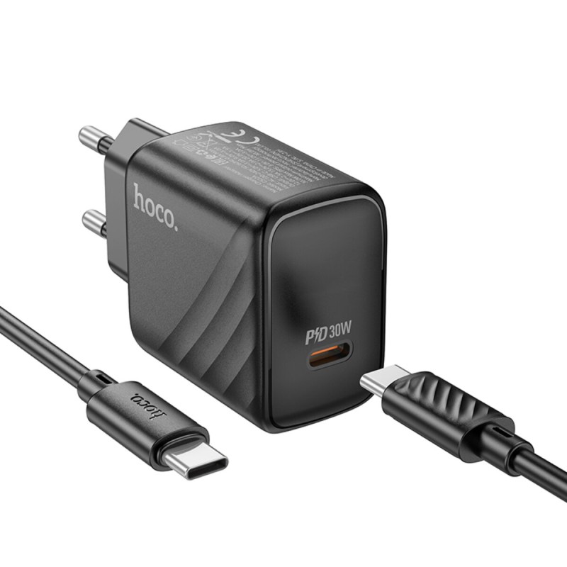 Мережевий зарядний пристрій HOCO CS22A Value single port PD30W charger set(Type-C to Type-C) Black (6942007609937 )