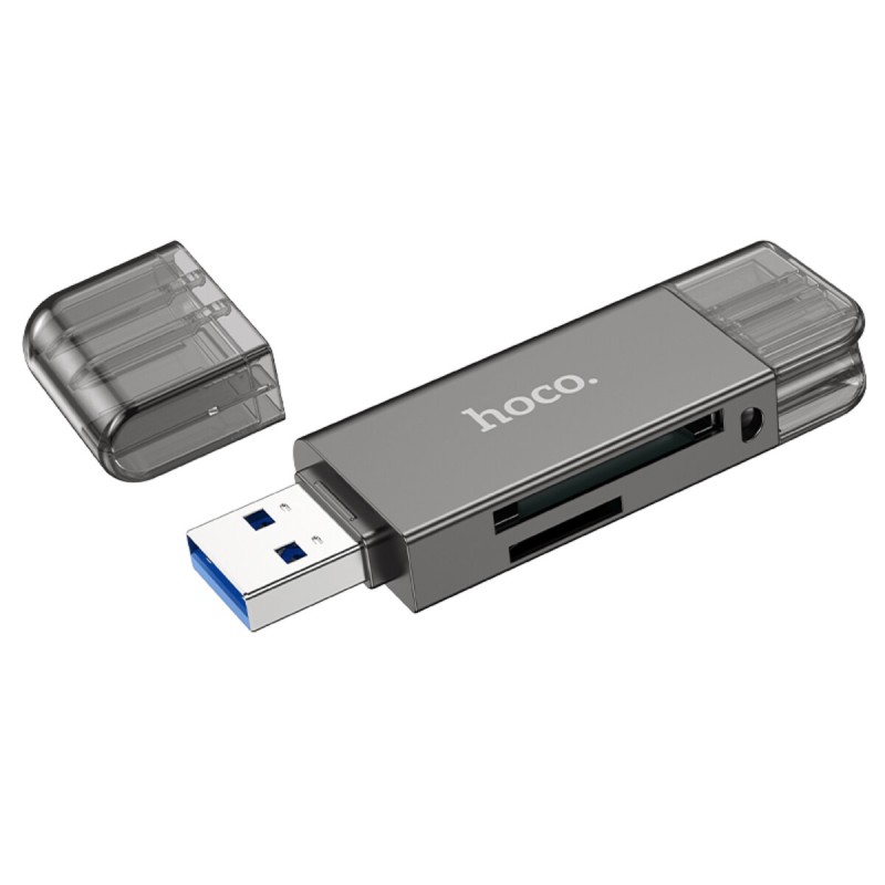 Хаб HOCO HB39 USB/Type-C 3.0 high-speed card reader Metal Gray (6942007604819 )
