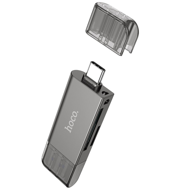 Хаб HOCO HB39 USB/Type-C 3.0 high-speed card reader Metal Gray (6942007604819 )