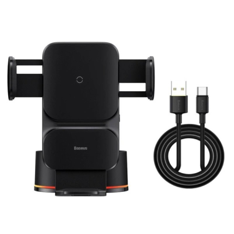 Тримач для мобiльного з БЗП Baseus Wisdom Auto Alignment Car Mount Wireless Charger（QI 15W（Suction base)Black (CGZX000101)