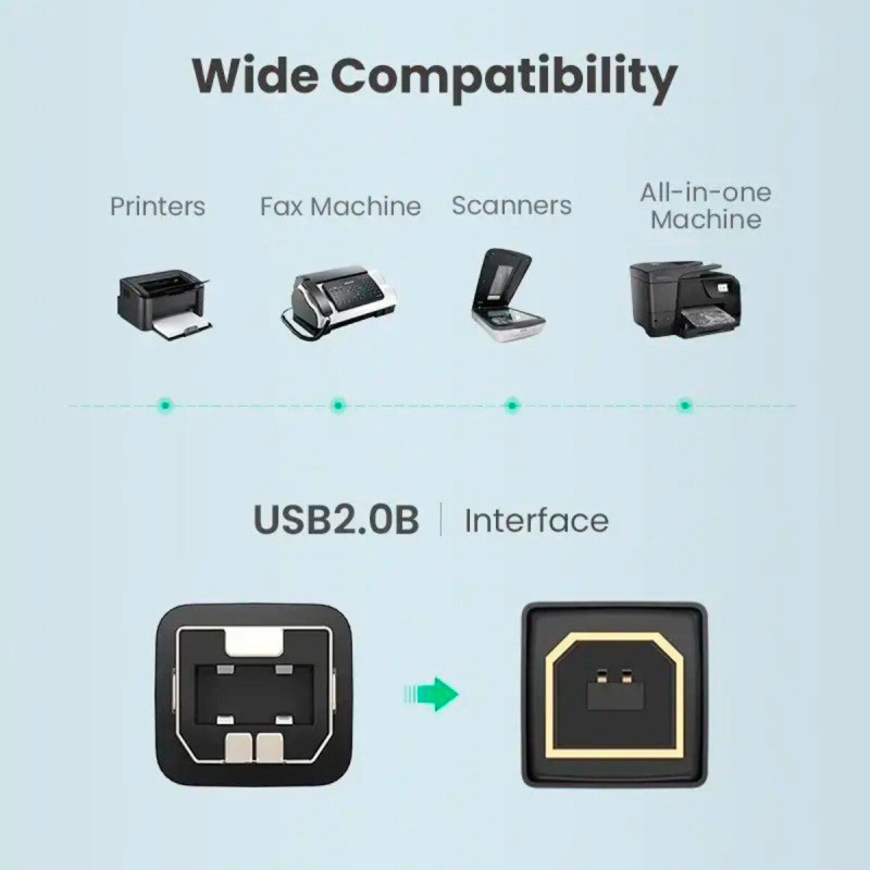 Кабель UGREEN US135 USB 2.0 AM to BM Print Cable 2m (Black)(UGR-20847) (UGR-20847)