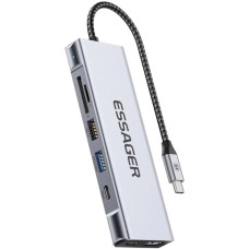 USB-hub ESSAGER QK The Universe 8 in 1 Laptop USB C HUB with 10Gbps External Hard Drive Function for M.2 PCIe NVMe and SATA SSD Grey (EHB08-QK0G-Z)