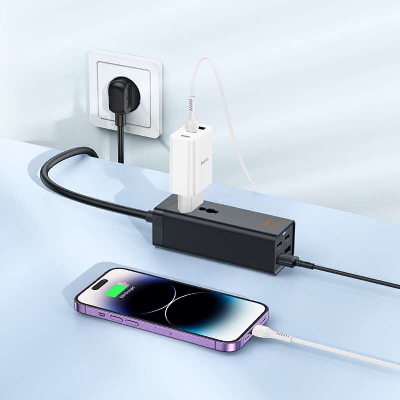 Мережевий подовжувач HOCO AC10A Barry PD65W GaN (2C2A with 1 socket) desktop charger Black (6942007601672 )