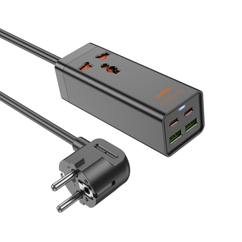 Мережевий подовжувач HOCO AC10A Barry PD65W GaN (2C2A with 1 socket) desktop charger Black (6942007601672 )