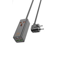 Мережевий подовжувач HOCO AC10A Barry PD65W GaN (2C2A with 1 socket) desktop charger Black (6942007601672 )