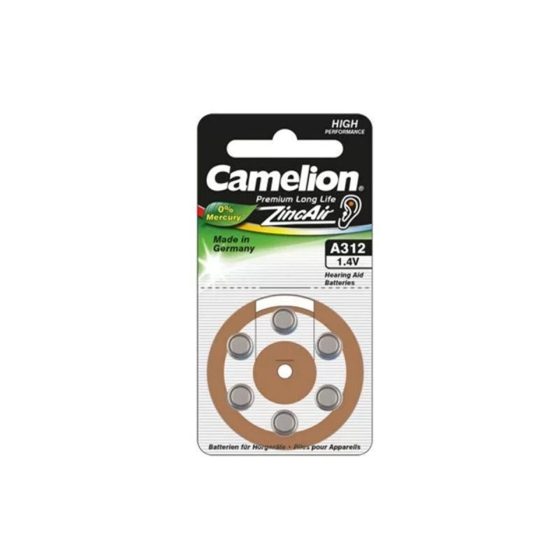 Батарейка CAMELION A312 Zinc-Air Button cell BP6 6шт (C-15056312) (4260030253982)