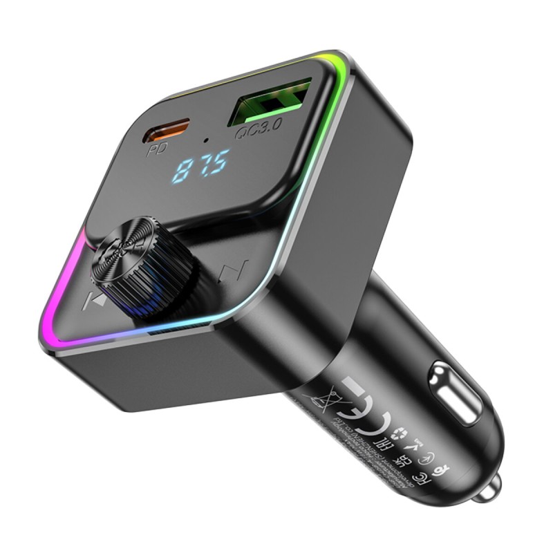 АЗП з FM-модулятором HOCO E81 Fantasy PD30W+QC3.0 car BT FM transmitter Black (6942007612296 )