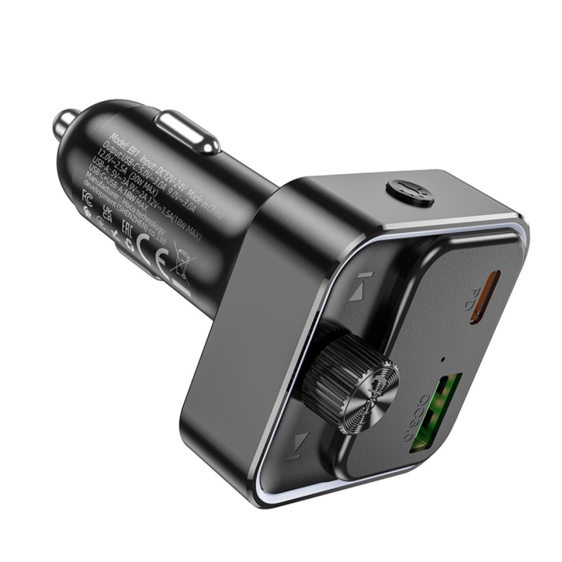 АЗП з FM-модулятором HOCO E81 Fantasy PD30W+QC3.0 car BT FM transmitter Black (6942007612296 )