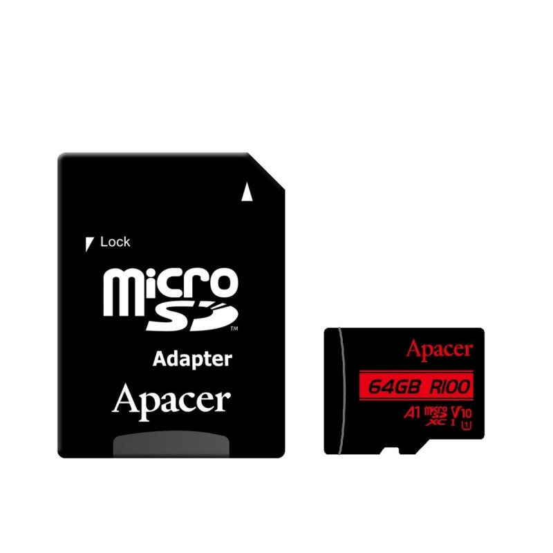 microSDXC (UHS-1) Apacer 64Gb class 10 V10 A1 R100MB/s (adapter SD) (AP64GMCSX10UB-R)