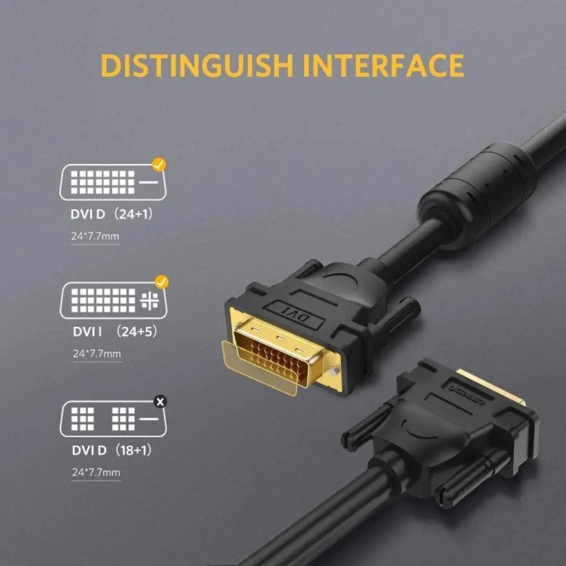 Кабель UGREEN DV101 DVI (24+1) Male to Male Cable Gold Plated 1.5m (Black)(UGR-11606) (UGR-11606)