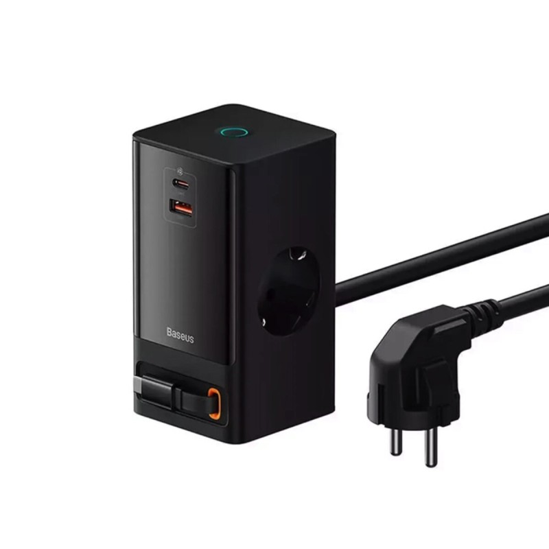 Мережевий зарядний пристрій Baseus PowerCombo Digital PowerStrip 2AC+1U+1C+Retractable-C 65W with 1.5m power cord EU Black (PSLR000301)
