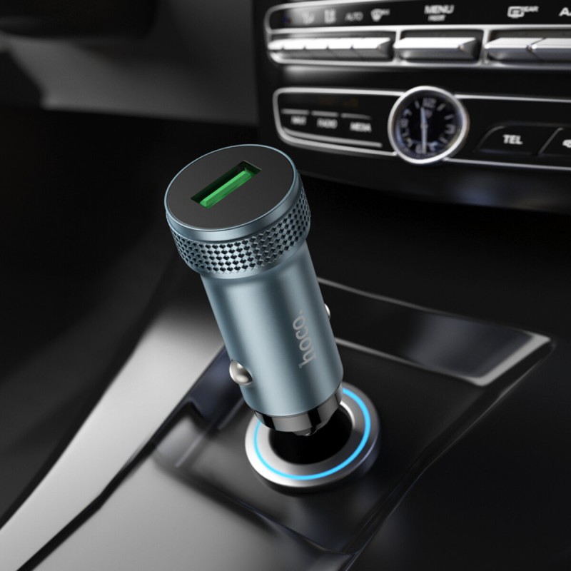 Автомобільний зарядний пристрій HOCO Z49A Level single port QC3.0 18W (Micro) Metal Gray (6931474795717)