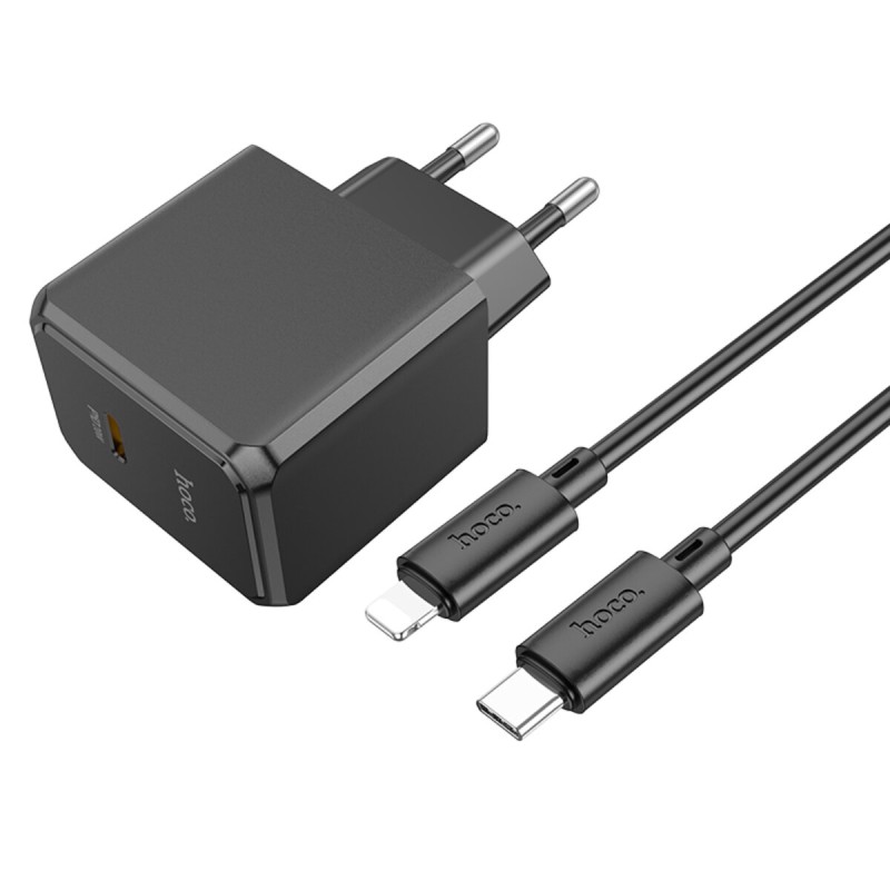 Мережевий зарядний пристрій HOCO CS13A Ocean single port PD20W charger set(C to iP) Black (6942007603829 )