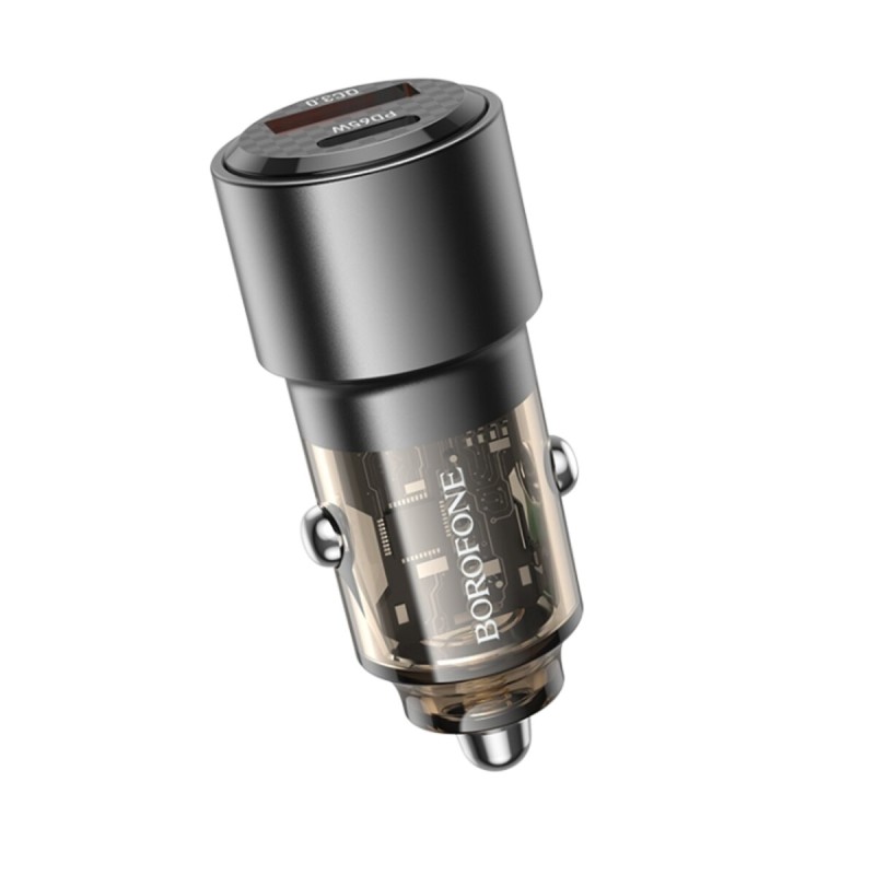 Автомобільний зарядний пристрій BOROFONE BZ20A Smart 83W dual port PD65W+QC3.0 car charger Transparent Black (6941991101625)