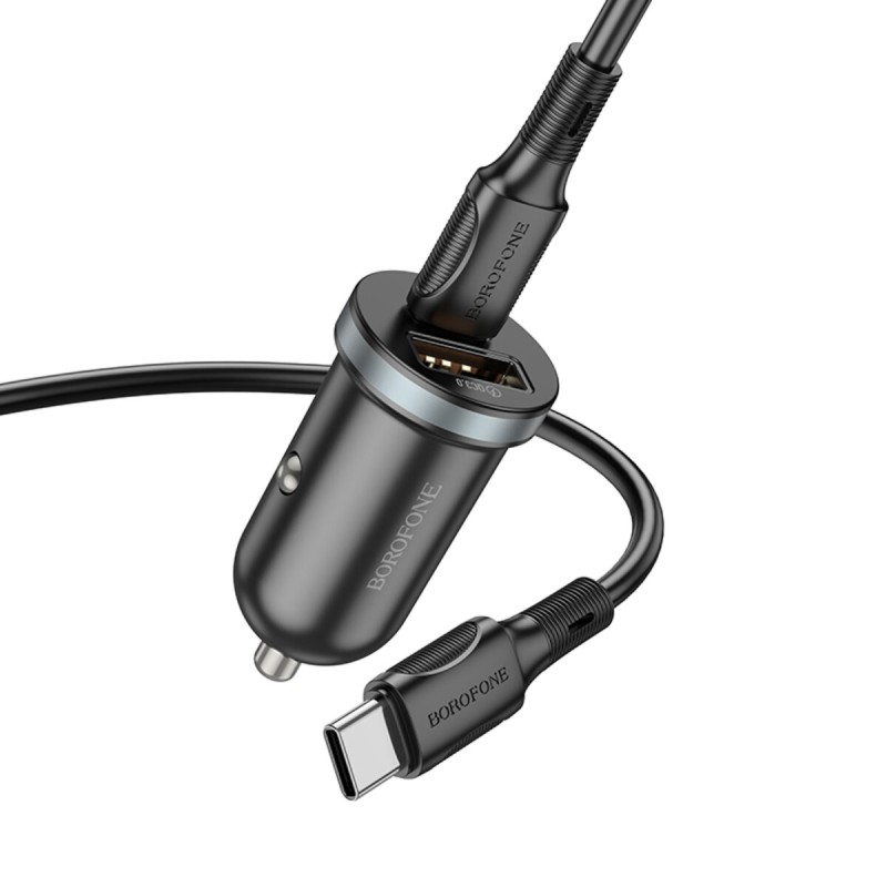 Автомобільний зарядний пристрій BOROFONE BZ22 Scenery dual-port PD30W+QC3.0 car charger set(Type-C to Type-C) Black (6941991105227)