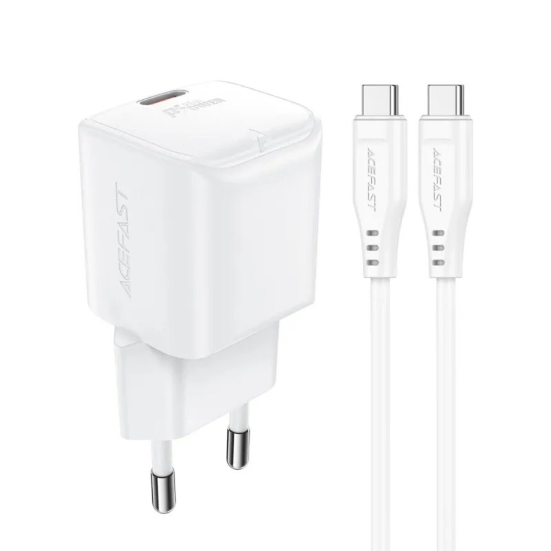 Мережевий зарядний пристрій ACEFAST A73 mini PD20W GaN single USB-C charger set (C3-03) White (6974316282655)