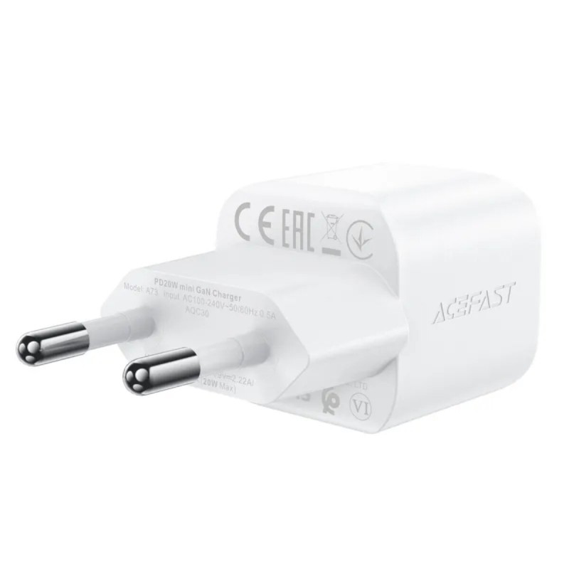 Мережевий зарядний пристрій ACEFAST A73 mini PD20W GaN single USB-C charger set (C3-03) White (6974316282655)
