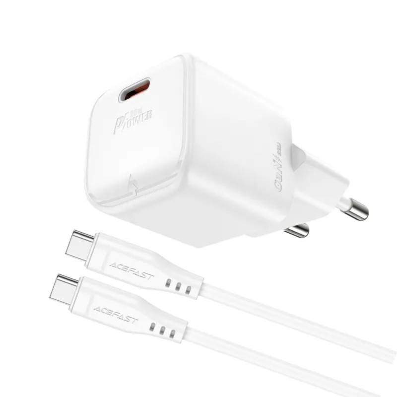 Мережевий зарядний пристрій ACEFAST A73 mini PD20W GaN single USB-C charger set (C3-03) White (6974316282655)