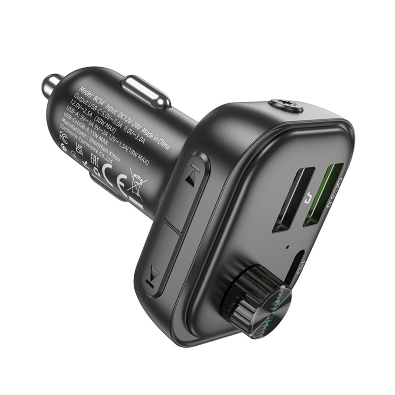АЗП з FM-модулятором BOROFONE BC54 Acertar PD30W+QC3.0 car BT FM transmitter 18W Black (6941991109850)