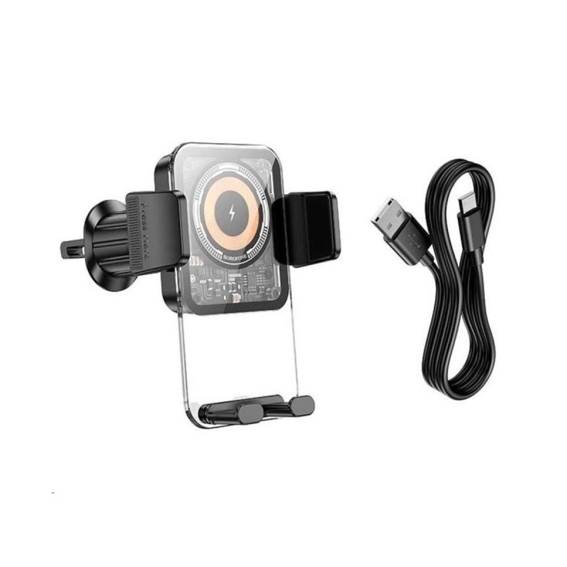 Тримач для мобiльного з БЗП BOROFONE BH209 Riley wireless fast charging car holder(air outlet) Black (6941991108679)