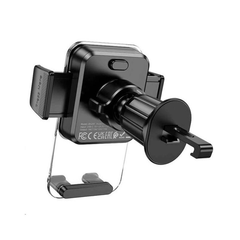 Тримач для мобiльного з БЗП BOROFONE BH209 Riley wireless fast charging car holder(air outlet) Black (6941991108679)