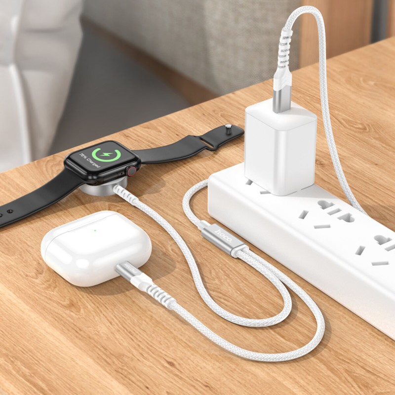 Бездротовий зарядний пристрій HOCO CW54 2-in-1 charging cable iP+iWatch White (6942007611398 )