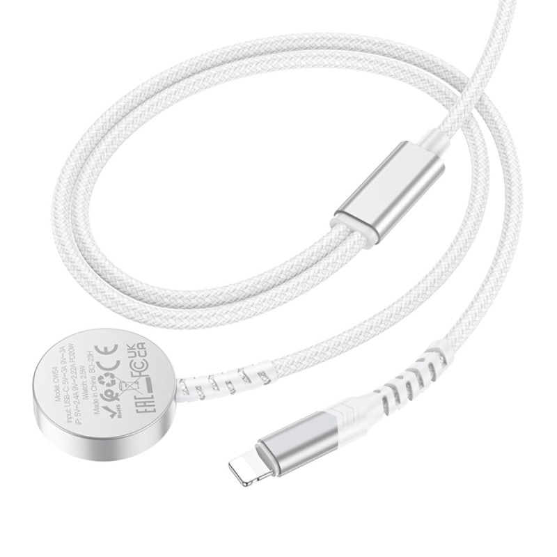 Бездротовий зарядний пристрій HOCO CW54 2-in-1 charging cable iP+iWatch White (6942007611398 )